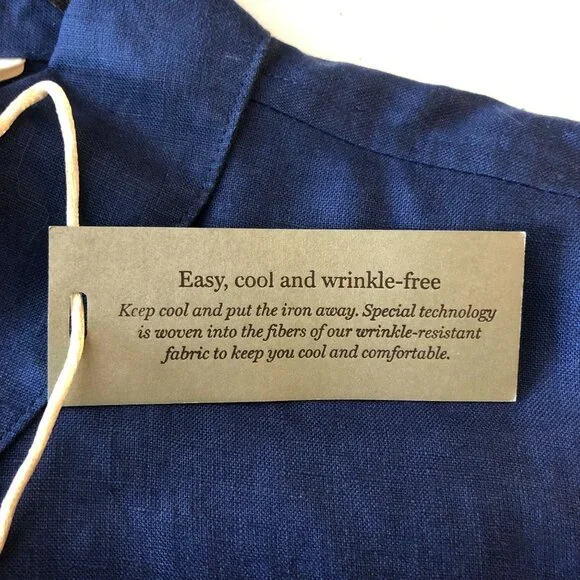 Chicos Button Up Shirt Effortless Linen 3/4 Sleeve Tie Waist Blue Size 1 US M - Picture 4 of 5